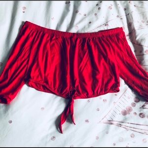 LA Hearts Red off the shoulder crop top